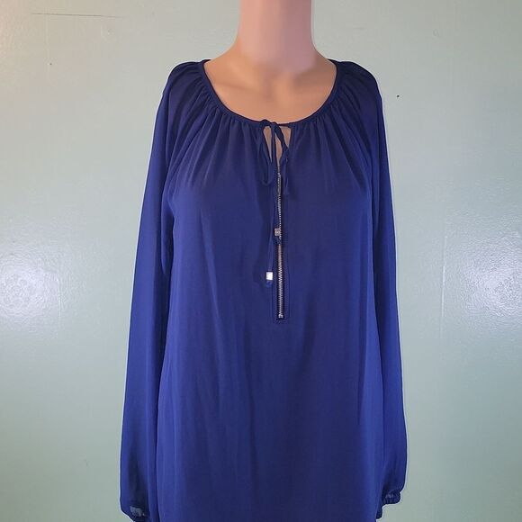 NWT Michael Michael Kors Womens Blue Long Sleeve Half Zip Pullover Blouse Top S - Picture 1 of 3